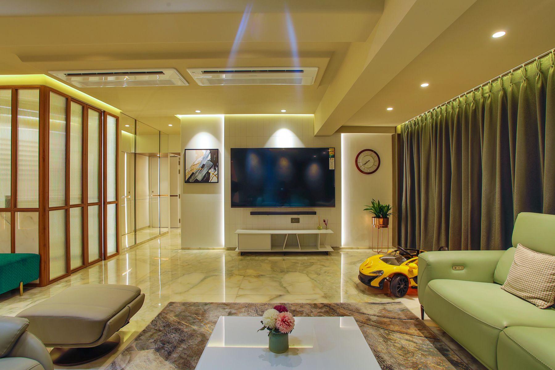 Luxury living room with polished marble flooring